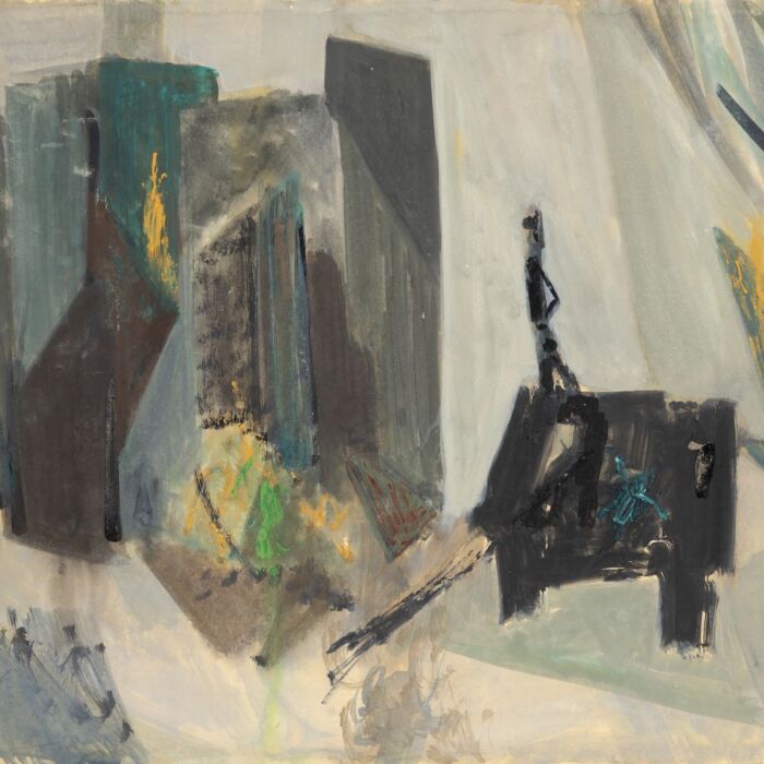 Atelje sa crnim stolom,tempera na papiru 1962